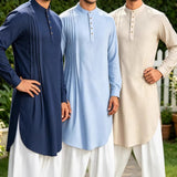 Men's Cotton-Linen Kurta Shirt — Mandarin Collar, Pintuck Pleats | 6 Colours